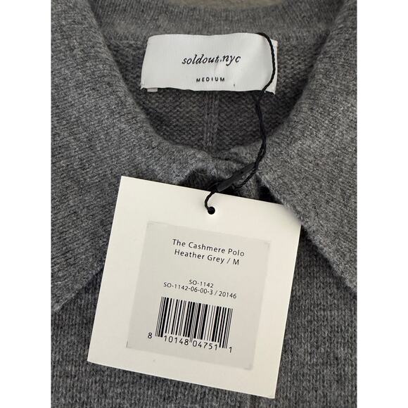 Soldout.NYC The Cashmere Polo Grey Womens Size Medium NWT Collared Sweater - Picture 5 of 8